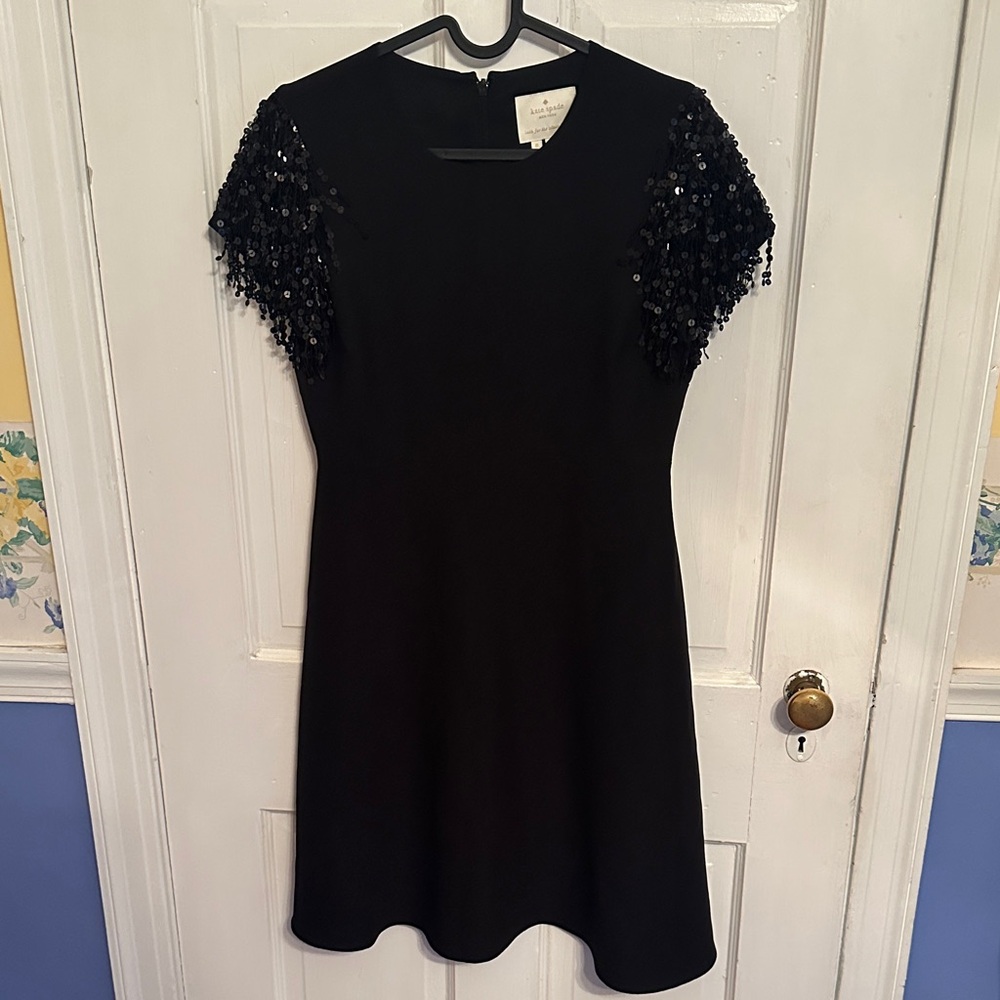 Kate Spade Black Mini Dress with Sequin Sleeves